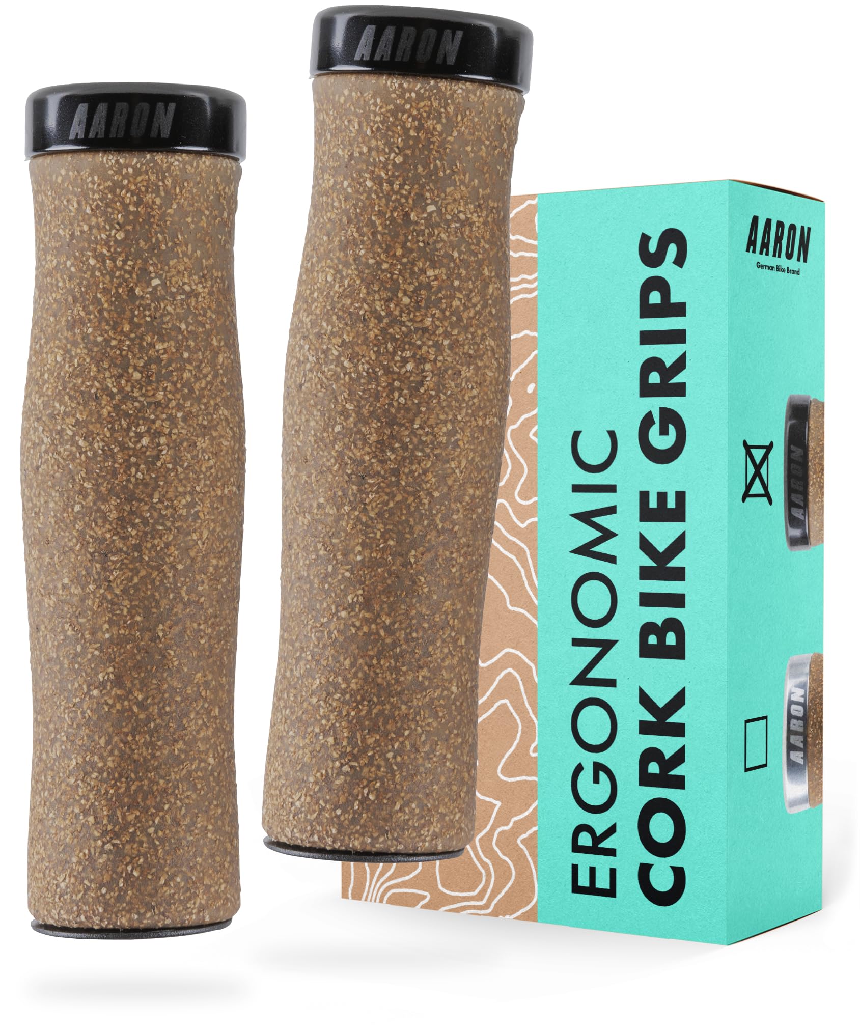 AARON Bio bicycle grips cork with adapted texture, ergonomic handlebar grips made of non-slip cork, soft handles suitable for e-bikes, trekking, mountain, touring bikes