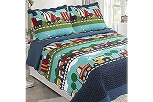 ELEGANT HOME DECOR Elegant Home Green Beige Yellow Orange Trucks Tractors Cars Construction Site Design 3 Piece Coverlet Bedspread Quilt for Kids Teens Boys # 28 (Full/Queen)