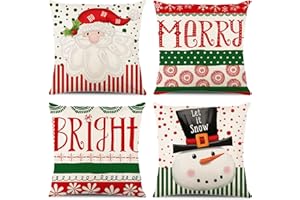 ONFAON Christmas Decorations - Christmas Pillow Covers 18x18 Set of 4, Holiday Christmas Decor Home Sofa Couch Cushion Indoor Decorations