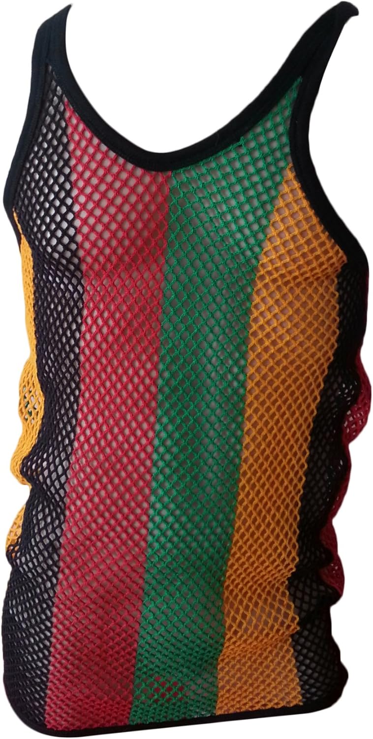 Netzhemd String Vest Rasta Farbe 100 Baumwolle Qualität Made Kleidungsstück 3 Adult Sizes