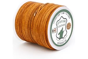 Coyote Bay® Leather Cord in Distressed Colors, 44 Yards Length, 1.5mm and 2mm Thickness, 100% Genuine Buffalo Leather, for Jewelry Making, Crafts, and Hobby Projects (Distressed Tan, 2 mm)