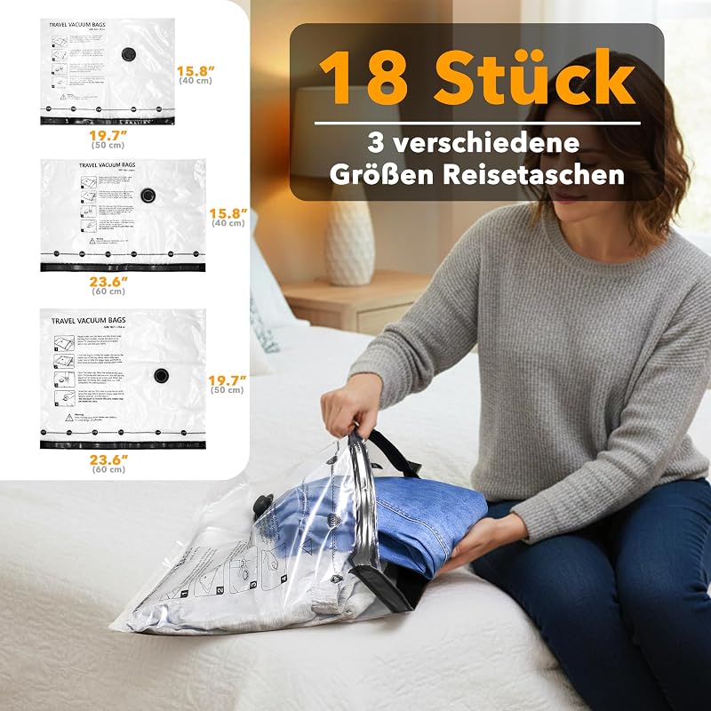 Vakuumbeutel für Kleidung Reise mit Kabellose Pumpe, 18 Stück — Foto 4 von 5
