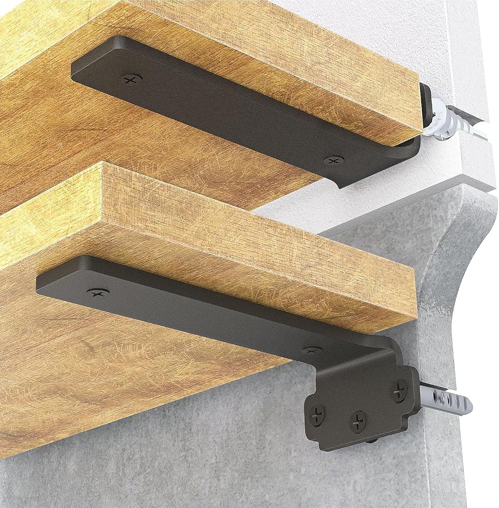 WELDUN 6 Pack Floating Shelf Brackets 20 cm Heavy Duty 75KG Load Black