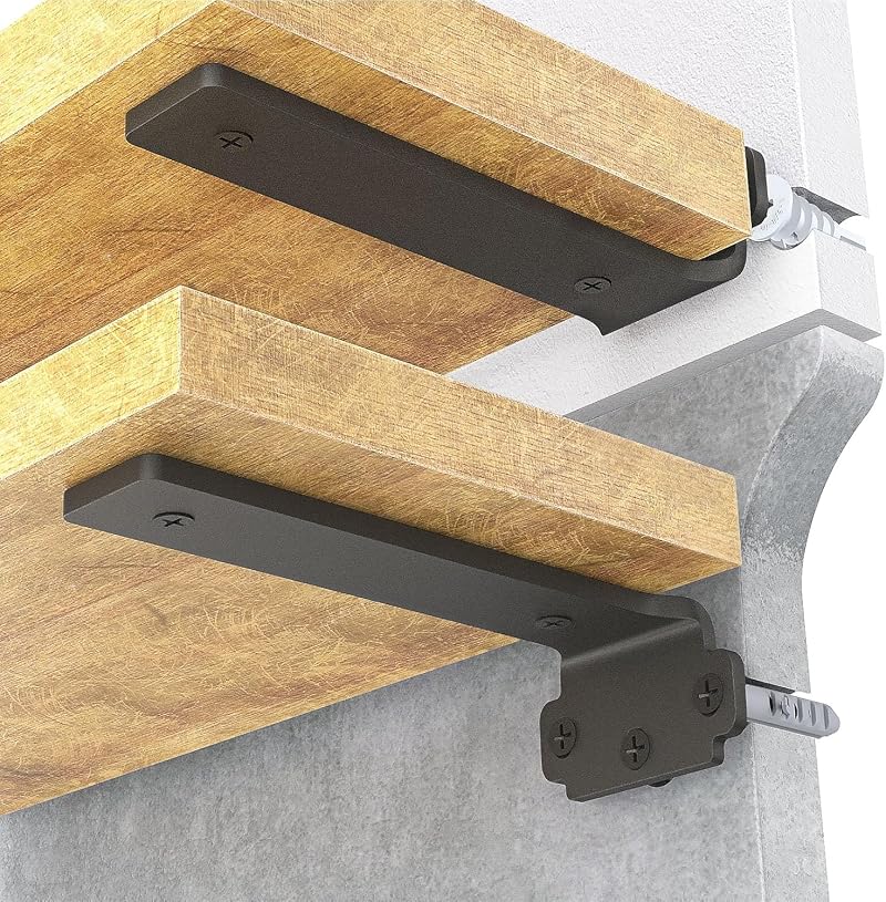 WELDUN 6 Pack Floating Shelf Brackets 20 cm Heavy Duty 75KG Load Black