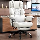 Vonesse Big and Tall Office Chair, Computer Chair with Soft Adjustable Armrests, Ergonomic Gaming Chair with Lumbar Support, Executive Chairs with Footrest (PU Leather + Mesh Fabric,Ivory White)