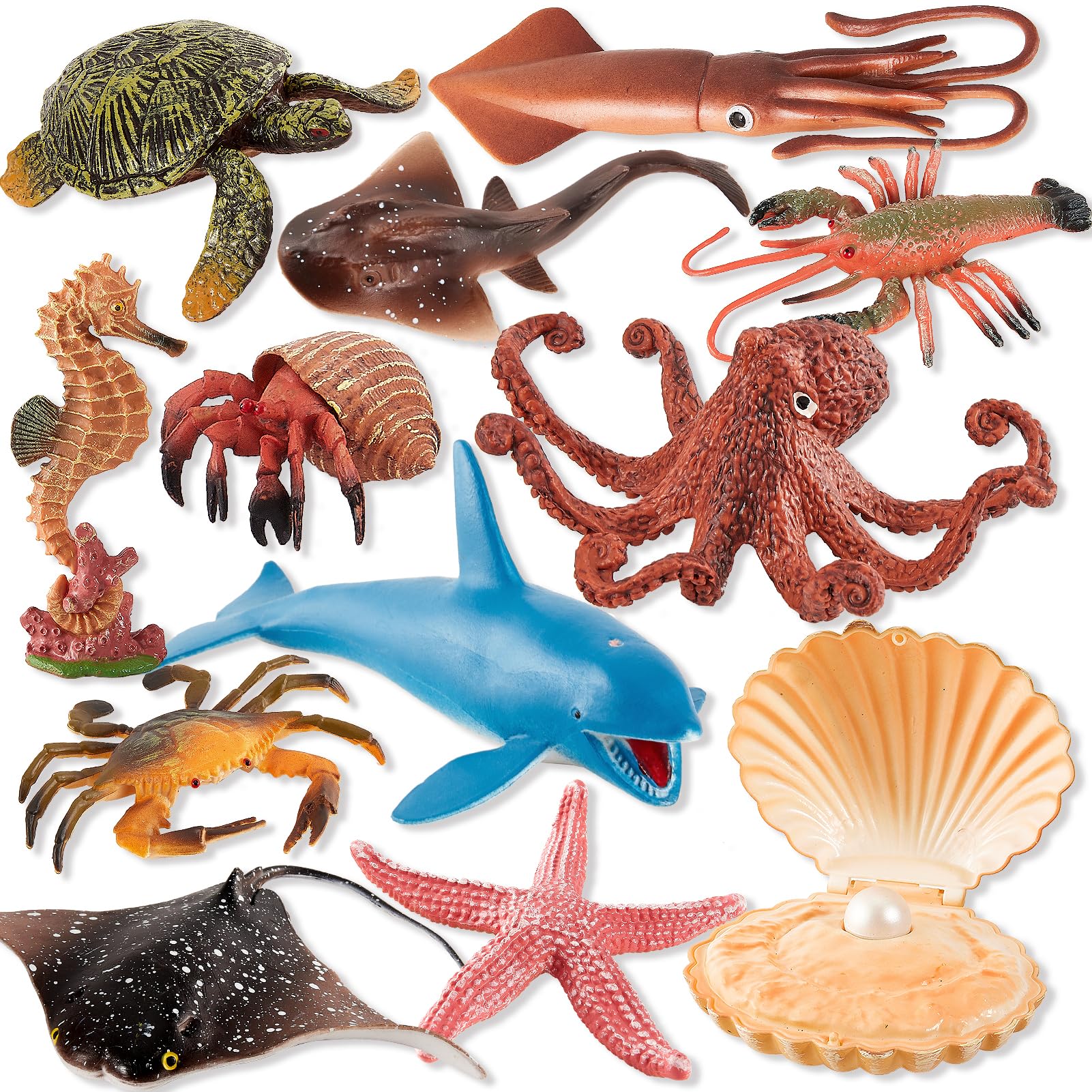 HYAKIDS Sea Animal Figures Toy, Large Ocean Sea Creatures Bath Toys, Realistic Animals Figurines Cake Toppers Set, Learning Gifts for Kids Boys Girls,12 Pack