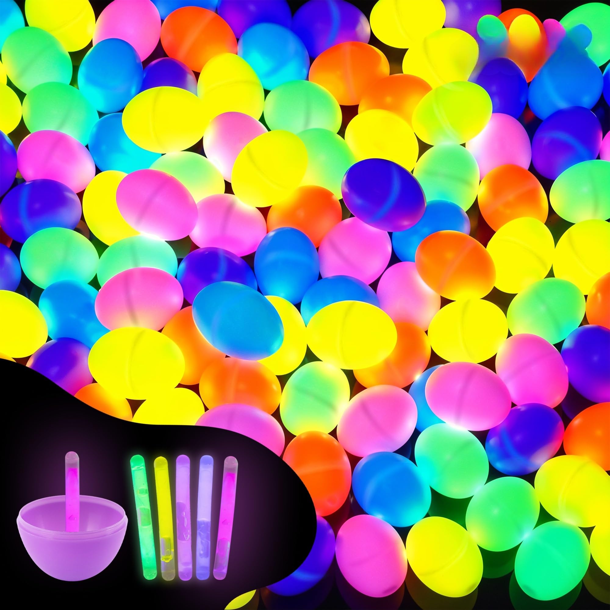 ArtCreativity Glow in the Dark Easter Eggs Set - 102 Eggs and 144 Glowsticks - Multiple Colors for a Glowing Spectacle - Unique Easter Egg Hunt Supplies - Glow in the Dark Party Favors