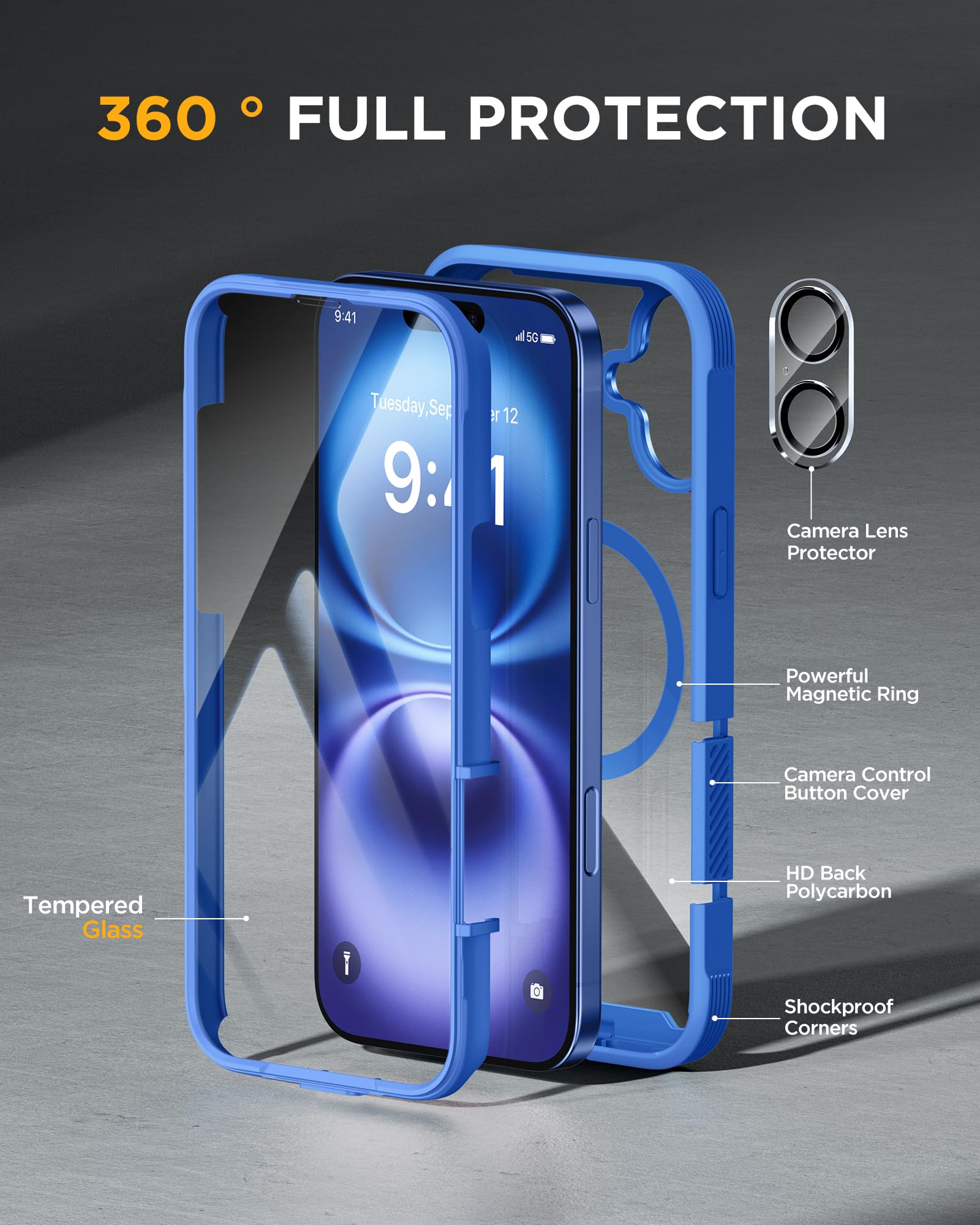 Miracase Magnetic for iPhone 16 Plus Case Full-Body Phone with Built-in Glass Screen Protector, [Compatible with MagSafe] Military Drop Proof 16 Plus Cover Bumper 6.7 inch, Blue - Image 2