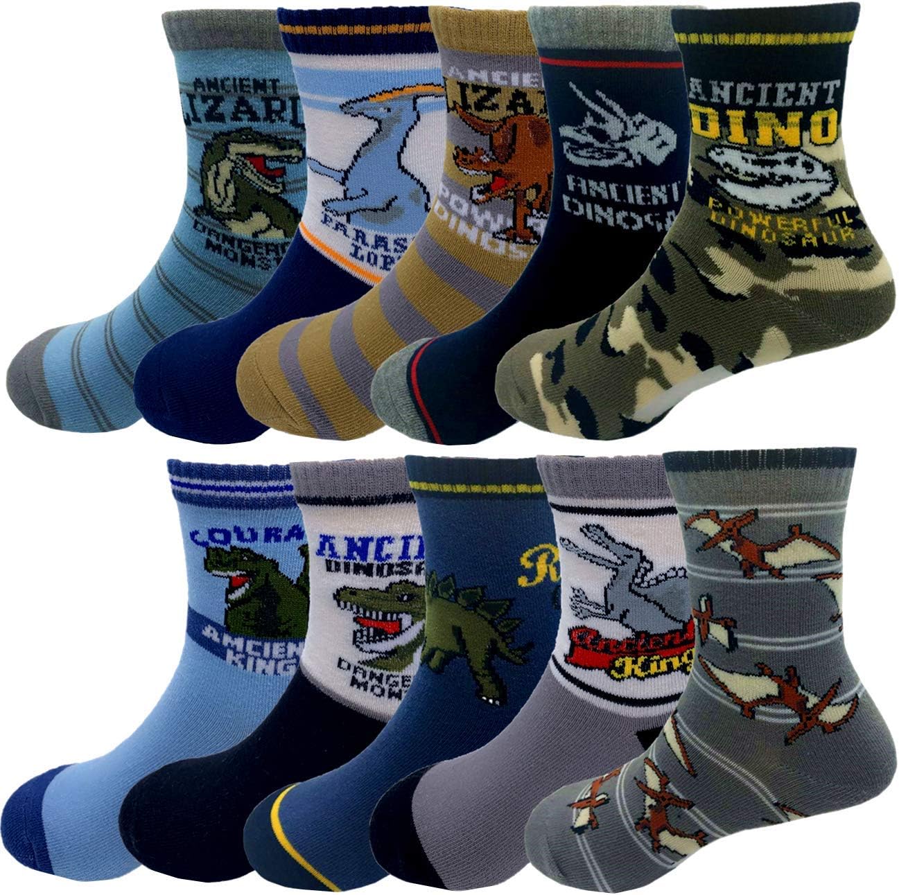Cczmfeas Kids Boys Cartoon Dinosaurs Pattern Sport Socks 10 Pairs