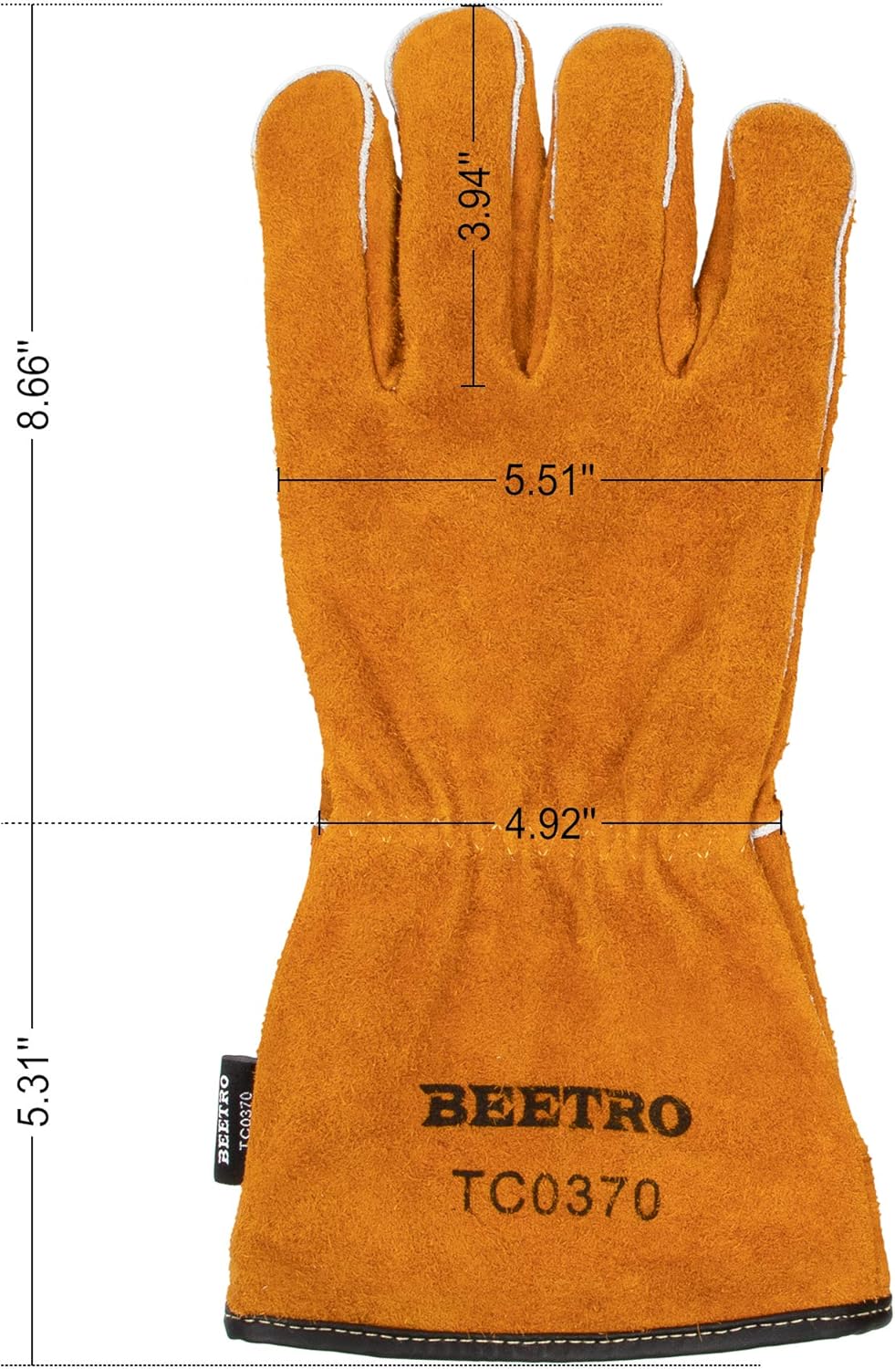 BEETRO Welding Gloves, Cow Leather Forge/Mig/Stick Welder Heat/Fire Resistant, Mitts for Oven/Grill/Fireplace/Furnace/Stove/Pot Holder/Tig Welder/Wood Burner/BBQ/Animal handling glove with Soft Lining, 1 Pair: Home Improvement
