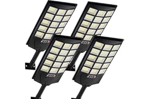 Aqraou Solar Lights Outdoor Waterproof, 6500K Dusk to Dawn Solar Street Light Motion Sensor with Remote, LED Security Flood Light for Outside Garden Yard Path, Oudoor Parking Lot Lights, 4PACK