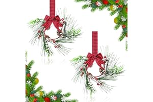 JUSTOTRY Small Christmas Wreath Set of 2 - Red Berry Pine Wreaths for Kitchen Window Decor Small Farmhouse Wreaths Garland for Indoor Home Cabinet Decorations