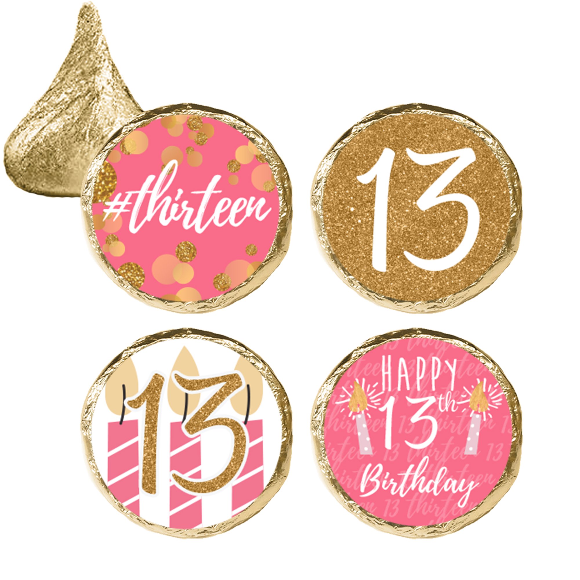 Girls 13th Birthday Party Mini Candy Bar Wrappers, Pink and