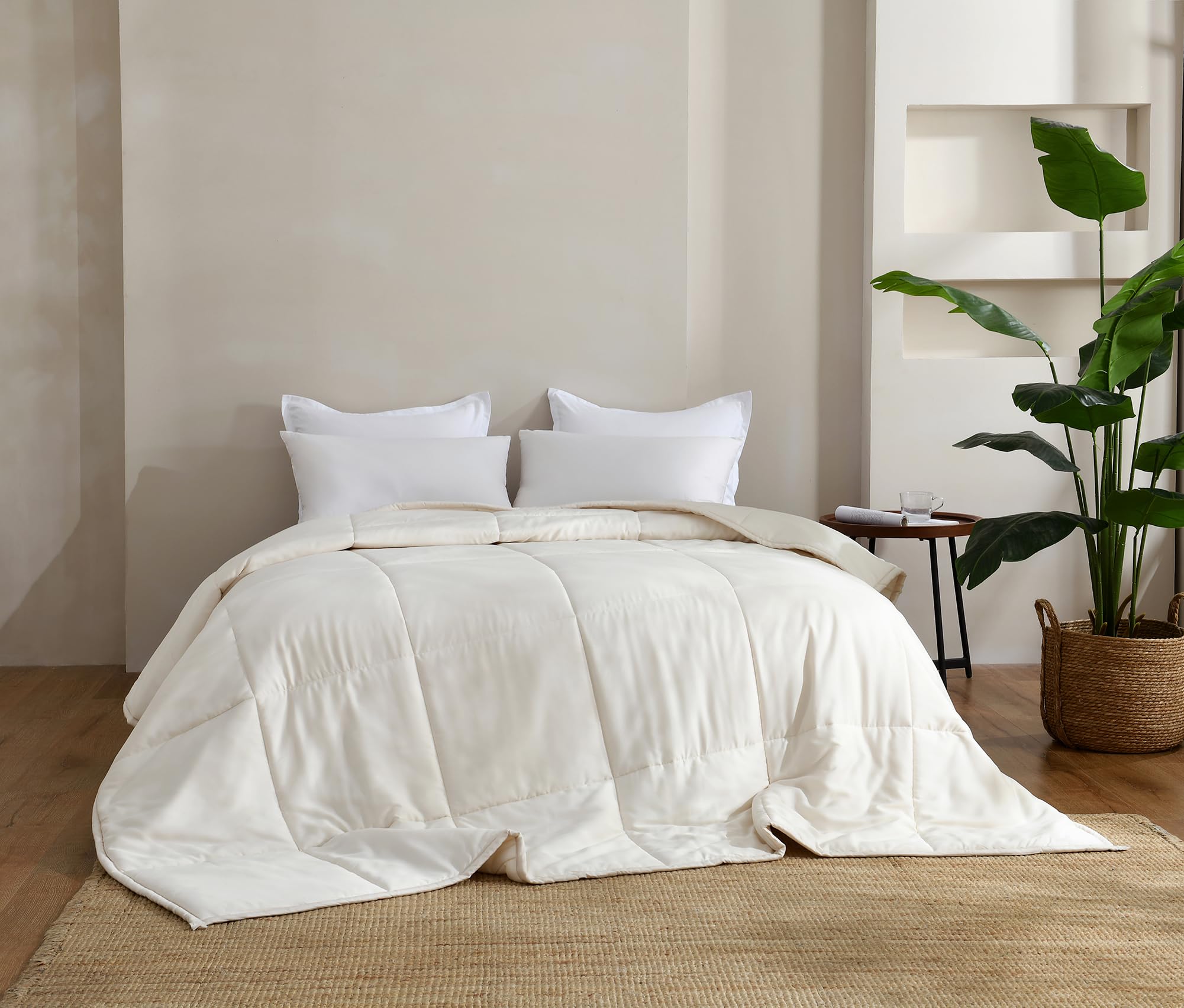 Photo 1 of 100% Rayon Derived from Bamboo Comforter for Hot Sleepers- Breathable Cooling Silky Soft Duvet Insert Queen Size - All Season Comforter (90x90 Inches, Beige)