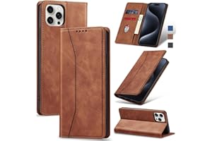 Jasonyu Flip Wallet Case for iPhone 15 Pro,Leather Magnetic Folio Cover with Card Holder,Kickstand - TPU Shockproof Durable Protective Phone Case,Brown