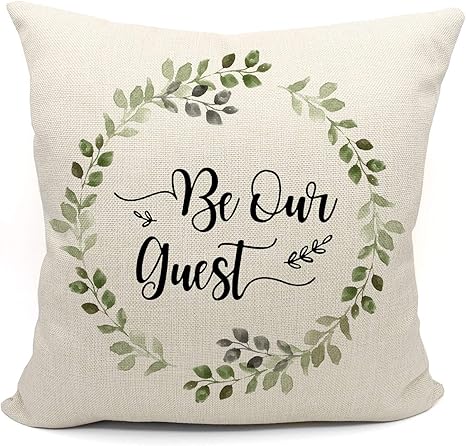Amazon Com Be Our Guest Throw Pillow Case For Guest Room Decorative Pillow Case 18 X 18 Inch Decorative Cotton Linen Cushion Cover For Guest Bedroom Sofa Couch Bed Housewarming Gifts Family Room