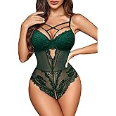 Avidlove Women Floral Lace Harness Lingerie Bodysuit One Piece Teddy Babydoll Nightgown Dark Green
