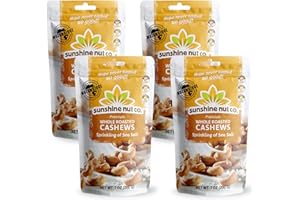 SUNSHINE NUT COMPANY Sunshine Nut Co. Whole Roasted Lightly Salted Cashews, Sprinkling of Salt Flavor, 4 Pack, 7 oz. Each, Gluten Free, Peanut Free and Vegan Individual Snack Packs for Kids and Adults, GMO Free