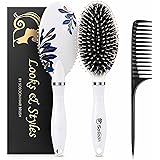 Hair Brush, Boar Bristle Hair Brushes for Women Kids Thick Curly Wet Dry Hair, Smoothing Detangling Hairbrush Adds Shine and