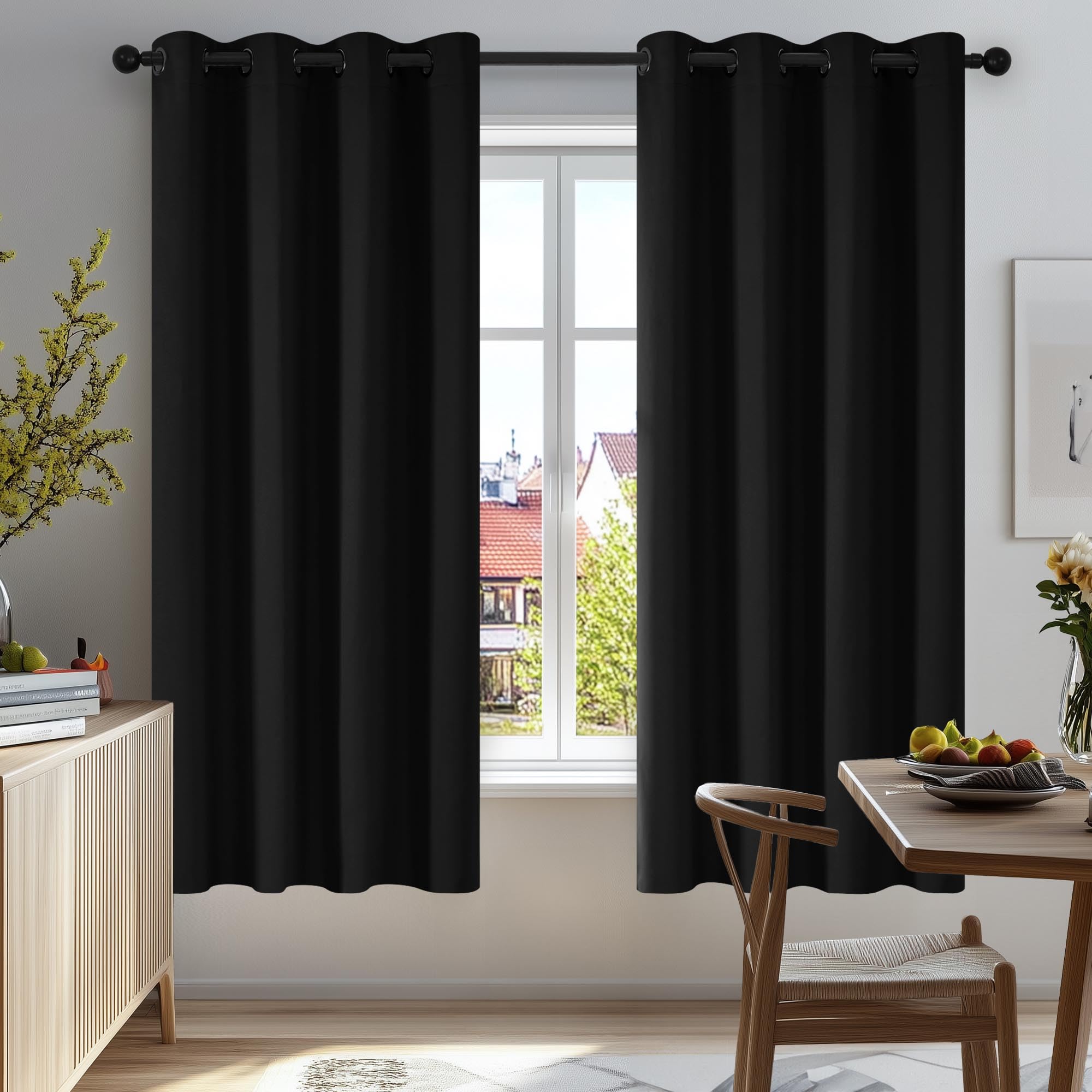 Deconovo Blackout Curtains Super Soft Thermal Insulated Energy Saving Curtains for Kids & Bedroom Black 46x63 Inch 2 Panels — image 1