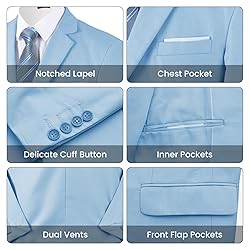 MAGE MALE Mens Two Button 3-Piece Suits Slim Fit