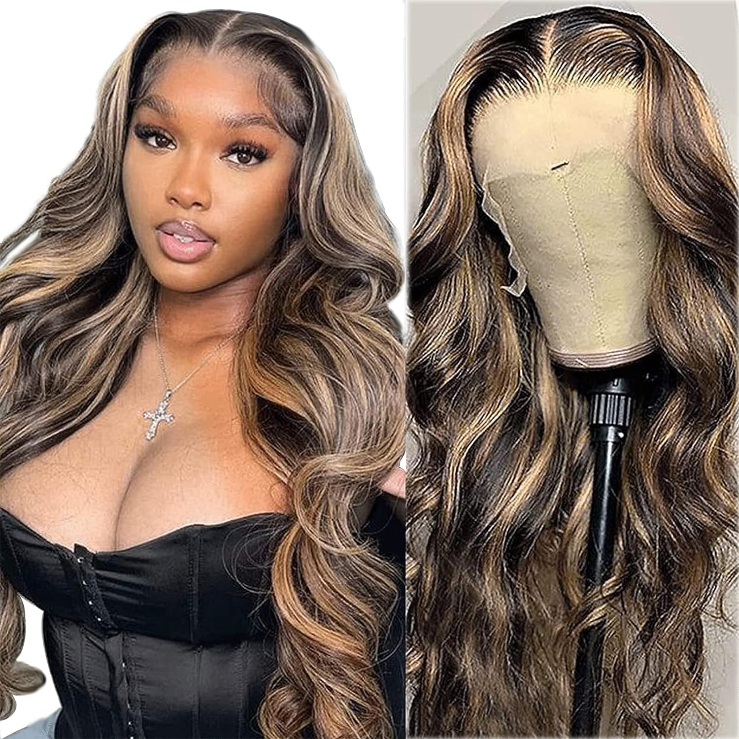 X-TRESS 28" Highlight Ombre Blonde Long Curly Lace Front Synthetic Wigs HD Lace Frontal Wig for Women with Pre Plucked Baby Hair for Daily Party Use (DR2/27M)