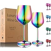 UNISWEET Stainless Steel Wine Glasses Set of 2, 18 oz Unbreakable Colorful Wine Glass Unique Metal Wine Goblets for Outdoor Capming and Pool Gift for Wine Lovers