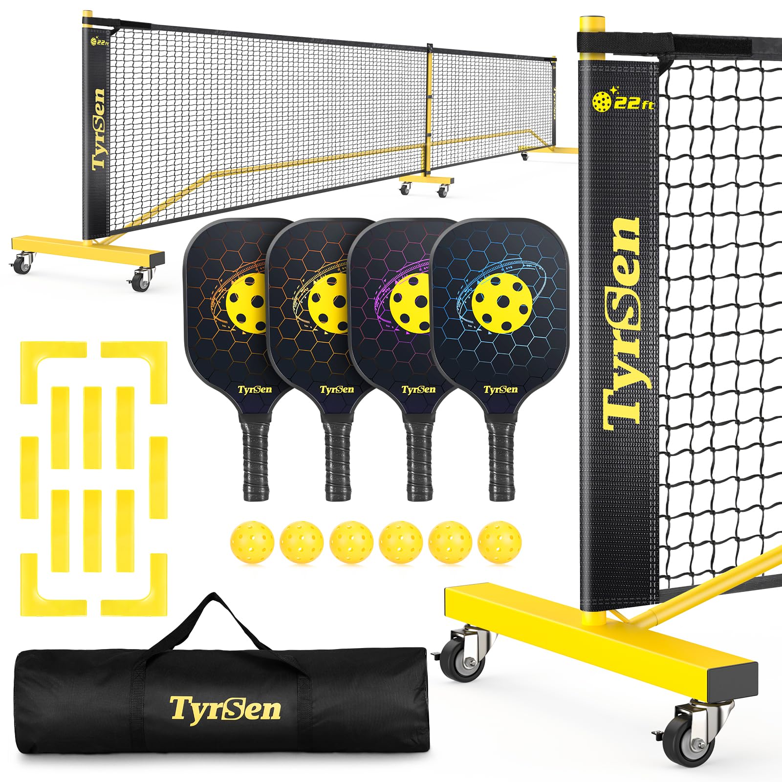 Filet De Pickleball Rockible 22 Pieds - Filet Professionnel Portable Pour Entraînement Extérieur - Matériau PE Résistant