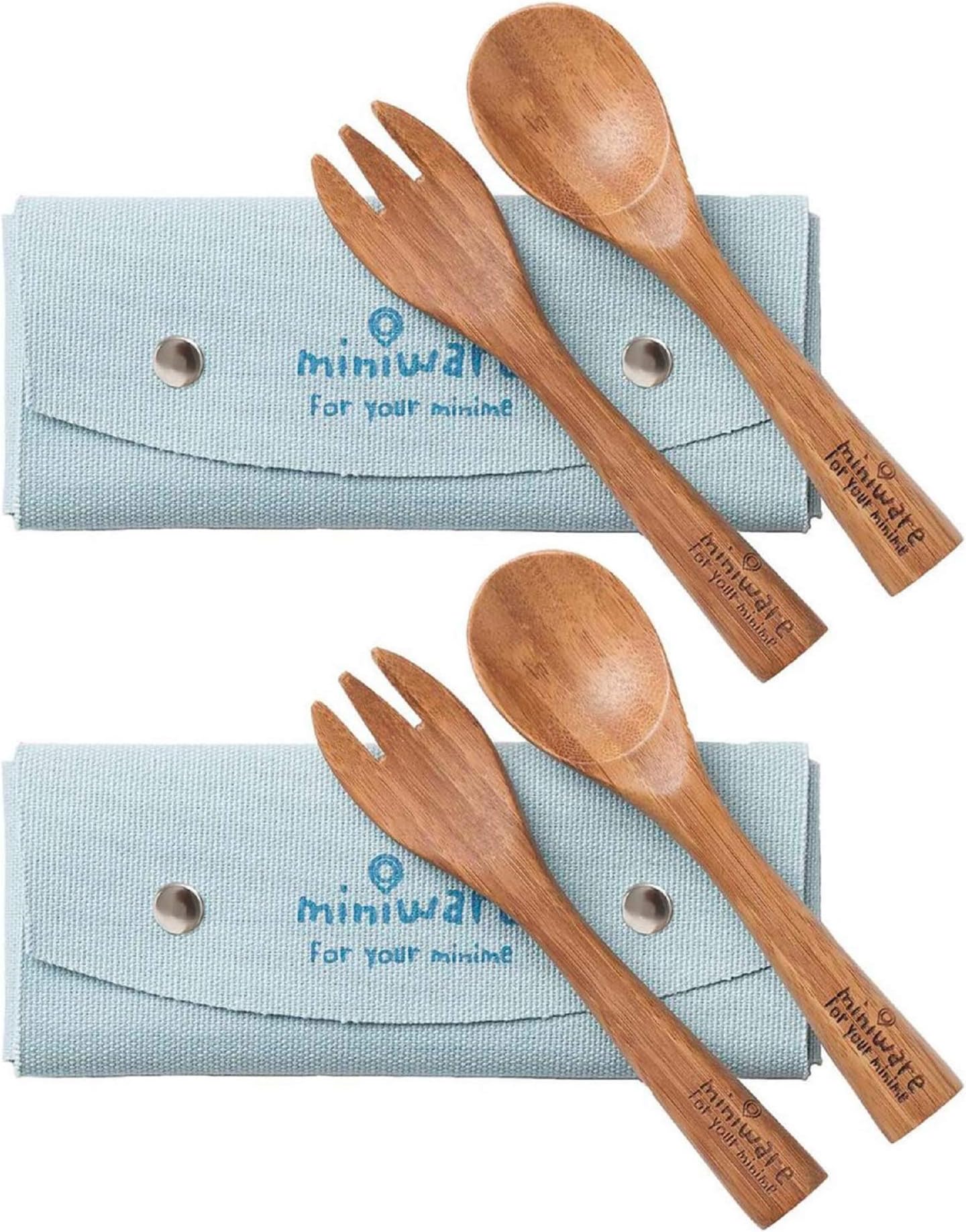 Miniware Natural Mao Bamboo Cutlery Set with Training Spoon, Fork, and Carry Case for Baby Toddler Kids – Promotes Self Feeding | Eco-Friendly Utensils | BPA Free | Modern and Simple Design (2 Pack)