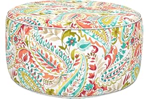 LVTXIII Outdoor/Indoor Inflatable Ottoman, 31"x31"x14" Patio Footrest Stool, Portable Round Pouf Ottoman for Patio Garden, Camping or Home Decoration, Pretty Paisley