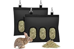 SKYJORMY 2PCS Rabbit Hay Feeder,Bunny Hay Bag for Rabbits,Rabbit Feeder Fabric Bag Feeder Storage Bag,3 Holes 600D Oxford Cloth Fabric Hanging Hay Feeder Bag for Small Animal,Hay Guinea Pig(Black&Black)
