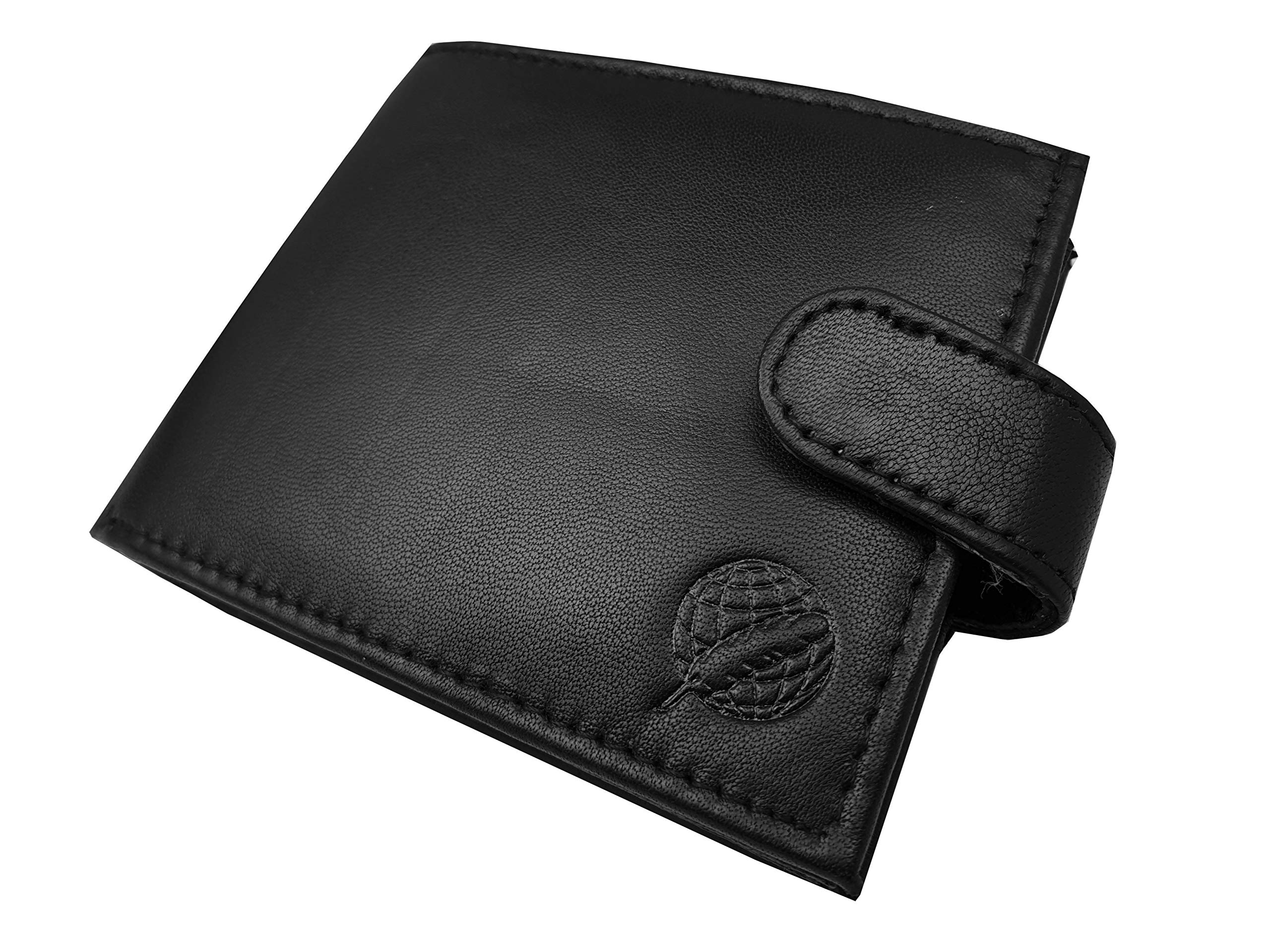 Roamlite Mens Designer Leather Wallet with 9 Credit Card Slots, Coin Pocket and 2 Photo Windows 11cm x9x2 R46KAX (Black Not R*F*I*D Blocking Boxed)