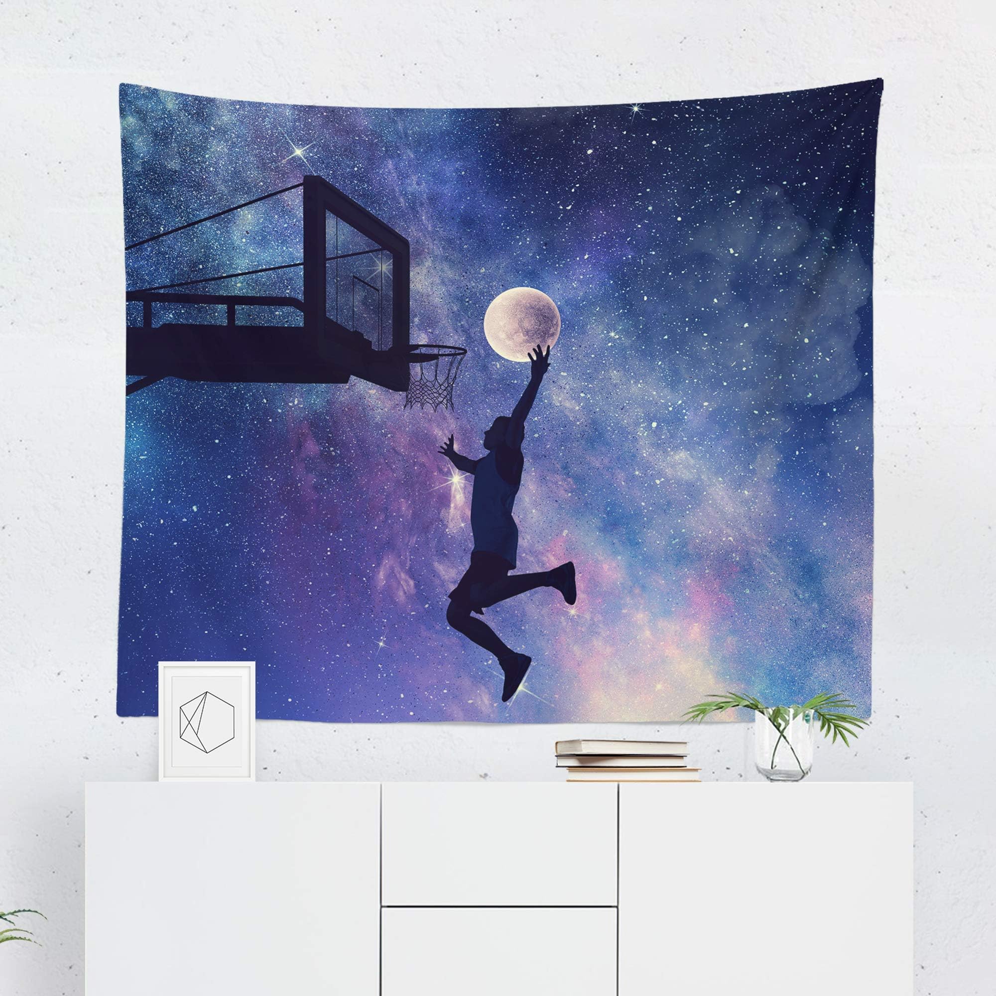 Basketball Tapestry Wall Hanging Moon Space Cool Galaxy Tapestries Dorm Room Bedroom Decor Art - Printed in the USA - Small to Giant Sizes