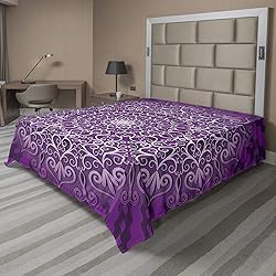 Ambesonne Purple Mandala Flat Sheet, Round Swirls