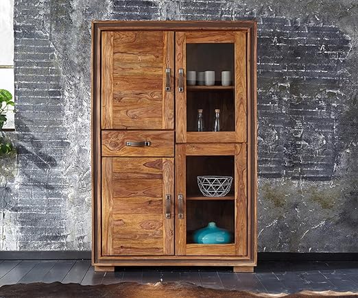 Wolf Mobel Glasvitrine Shan Sheesham Shina 118 Cm 4 Turen 1 Schublade Massivholz Vitrine Amazon De Kuche Haushalt