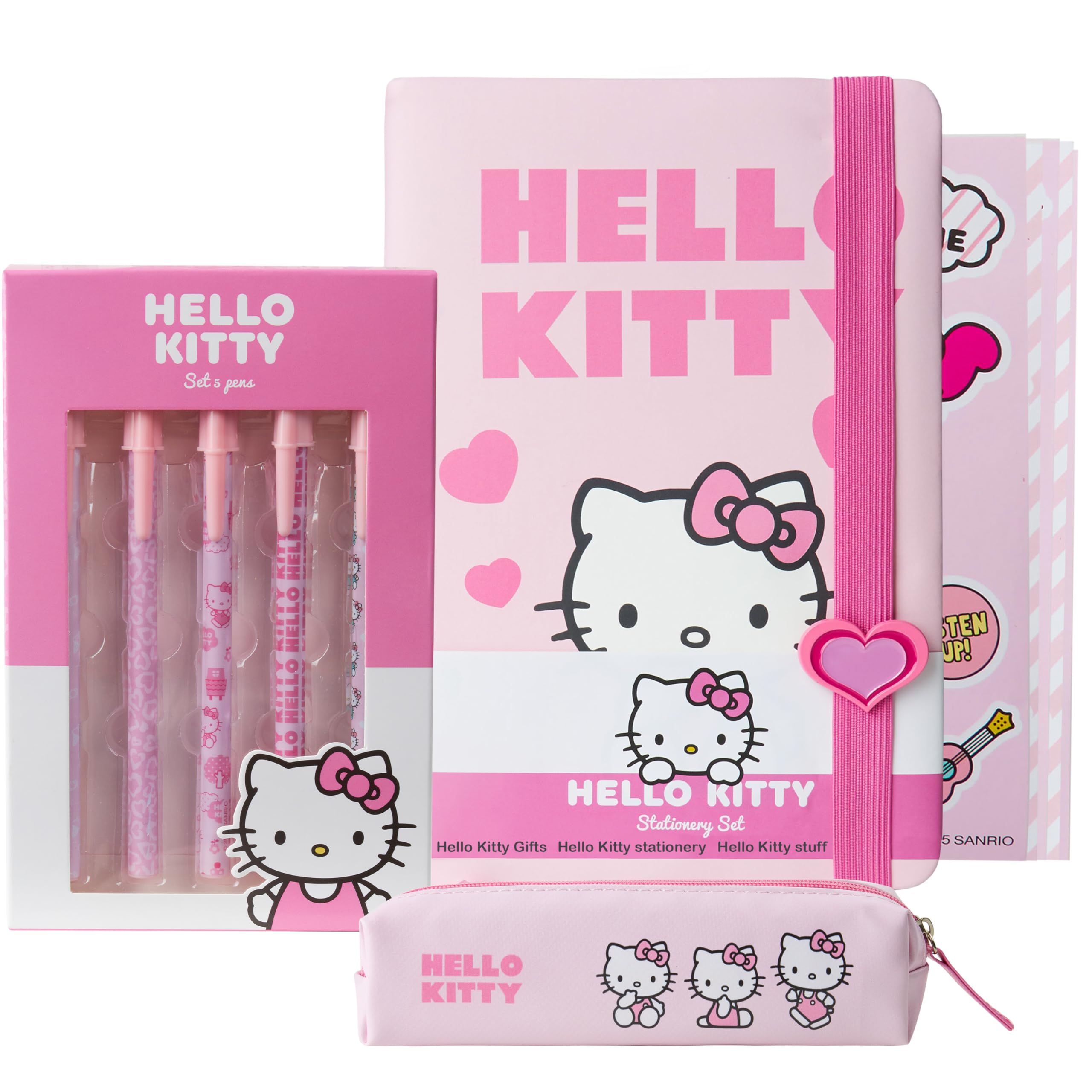 Get Trend Hello Kitty Gifts Stationary Set Notebook Ball Point Pens Kawaii Pencil Case Anime Stickers Cute Stuff Journal Accessories Gifts for Teens (Pink Hello Kitty)