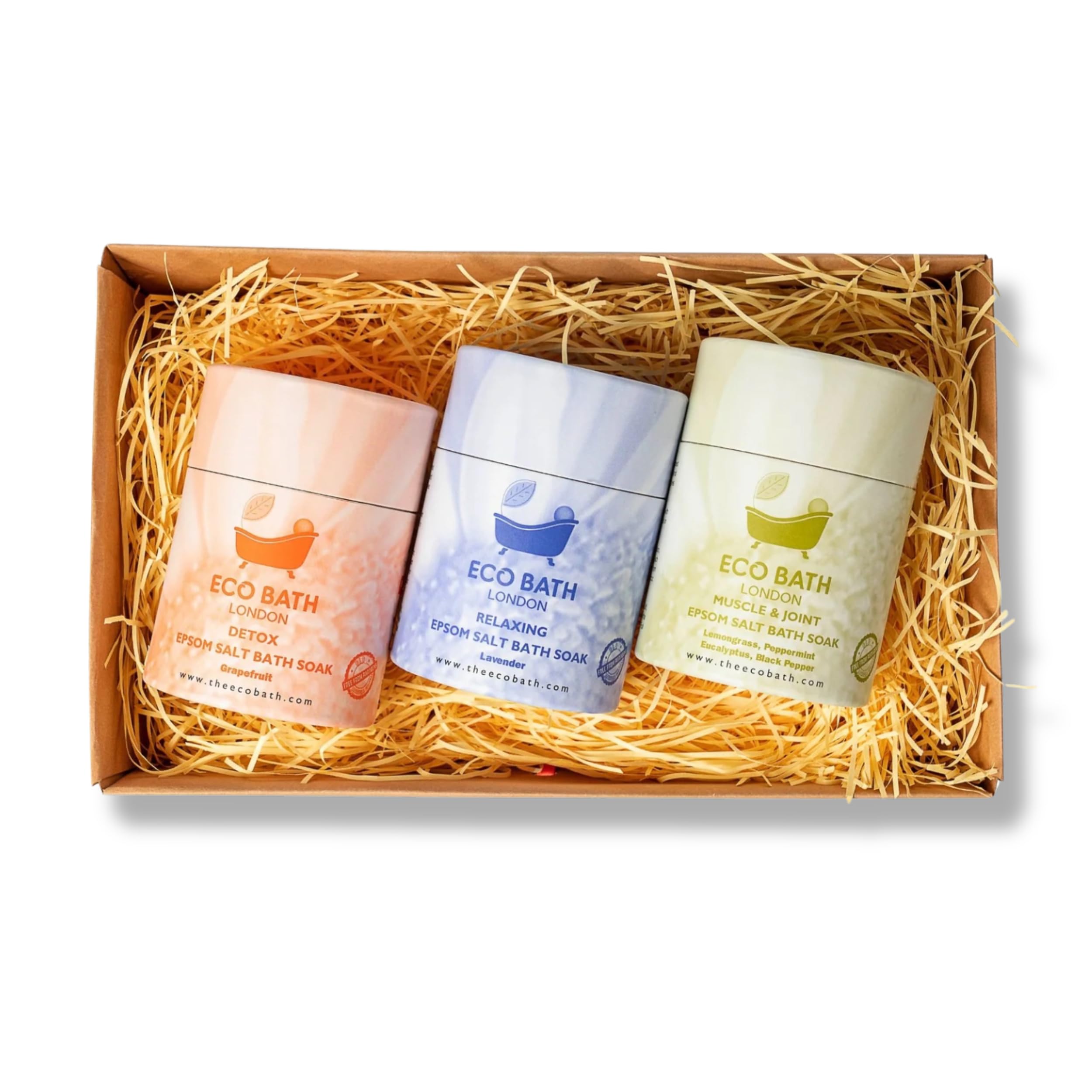 Eco Bath London Epsom Salt Gift Set - 3 x 250g Bath Salts, Muscle and Joint, Relaxing, Detox, Perfect Bath Salts Gift Set