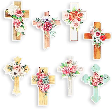 Amazon Co Jp キリスト教ステッカー 8つの花柄クロスデザイン 1 X 1 5インチ 500ピース ホーム キッチン