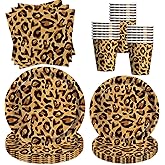 Xenorik Leopard Print Plates And Napkins Party Supplies - Cheetah Print Birthday Decorations Tableware, Plate, Cup, Napkin, Safari Animal Leopard Theme Birthday Baby Shower Party Supplies | Serve 24