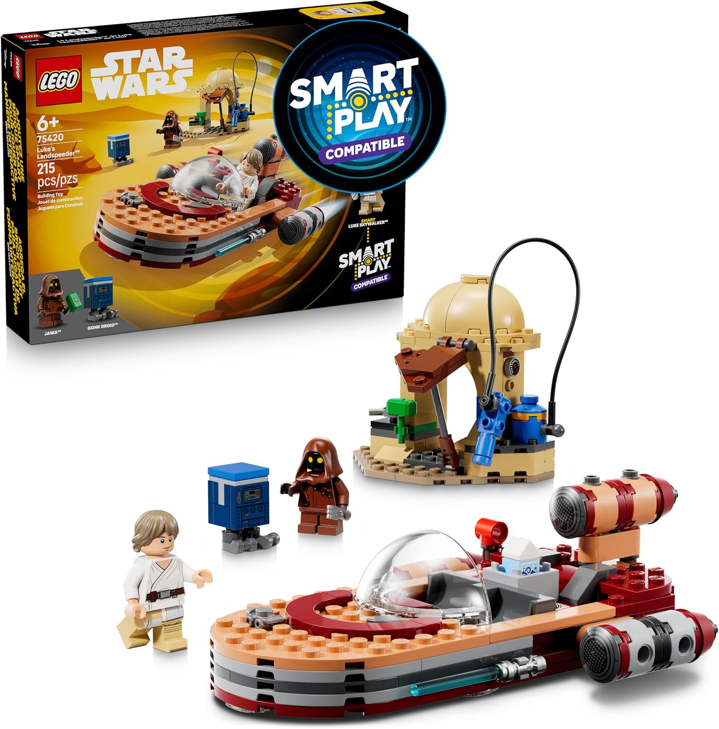 LEGO Star Wars SMART Play: Luke’s Landspeeder - Building Toy for Action Play - Compatible Set with a SMART Tag and 2 Minifigures - Gift for Boys, Girls and Kids Ages 6+ - 75420
