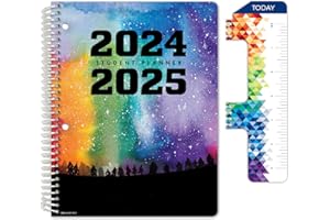 Global Datebooks Dated Middle School or High School Student Planner for Academic Year 2024-2025 includes Ruler/Bookmark and Planning Stickers (Matrix Style - 7"x9" - Rainbow Silhouette)