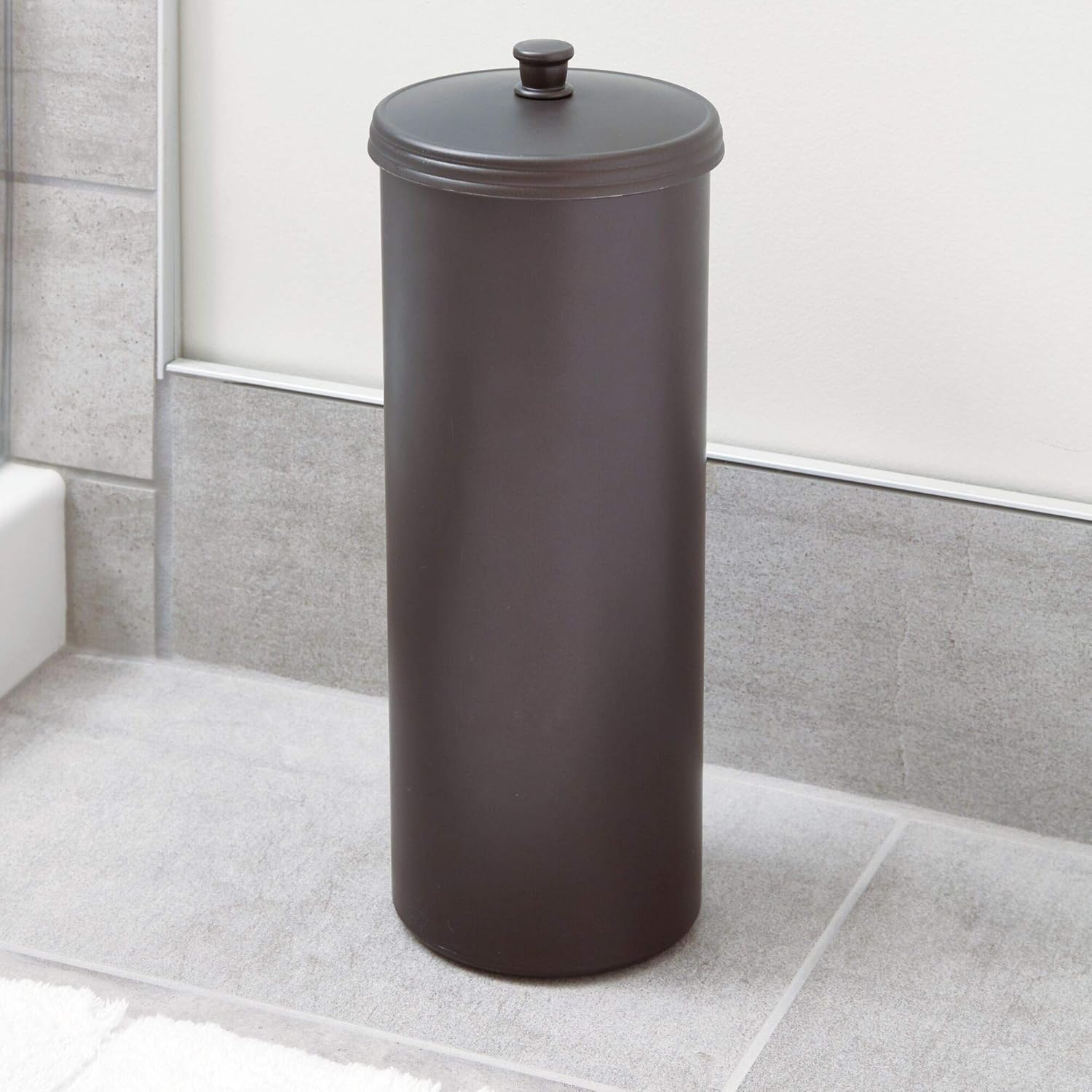 iDesign Kent Plastic Toilet Tissue Roll Reserve Organizer for Bathroom, Vertical Free Standing Compact Organizer, Holds 3 Rolls of Toilet Paper, Bronze: Home & Kitchen