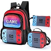 Gamer Kids Backpack Set for Boys - Large Capacity Bookbag & Lunch Box & Pencil Case for Elementary Middle School Students Children Teens Back-to-School Gifts