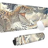 Dinosaur Wave Gaming Mouse Pad, Office Desk Mat, Anti-Slip Rubber Base Cool Aesthetic Mouse Pads for Computer Laptop Keyboard School Home Desktop Gamer Home Accessories Decor 31.5" x 11.8"