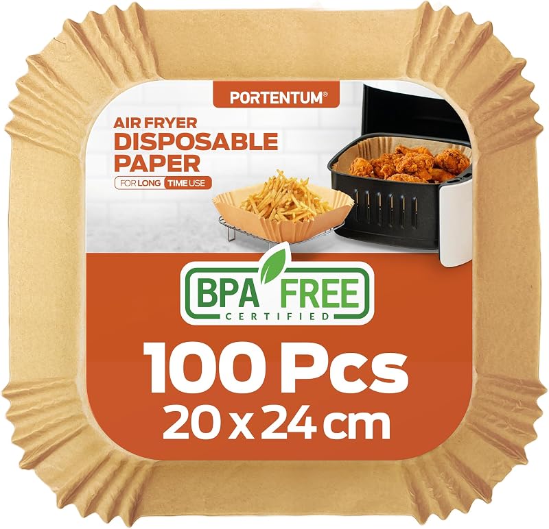 Papel freidora aire 100 unidades de 20-24 cm Cuadrado. Para Air Fryer, Grado alimenticio con triple certificación BPA free, FDA y LFGB