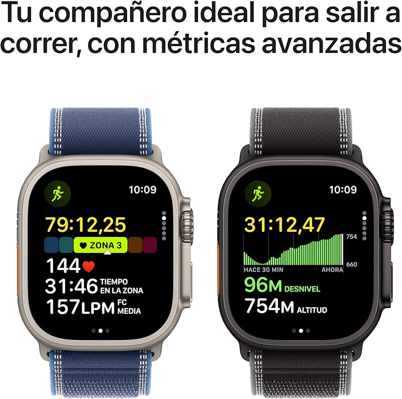 Watch Ultra 3 GPS + Cellular, Reloj prémium para Running y Multideporte con Caja de Titanio Resistente de 49 mm y Correa Loop Trail Negro/carbón - Talla M/L. Monitores avanzados de Salud