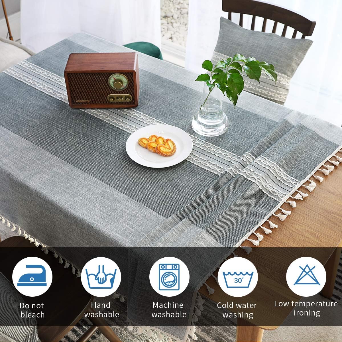 ARICHOMY Table Cloth, Square Tablecloth Cotton Linen Stitching Anti-Fading Wrinkle Free, Tablecloths Washable Dust-Proof Embroidery Table Cover for Kitchen Dinning Party Farmhouse Table Cloth: Kitchen & Dining