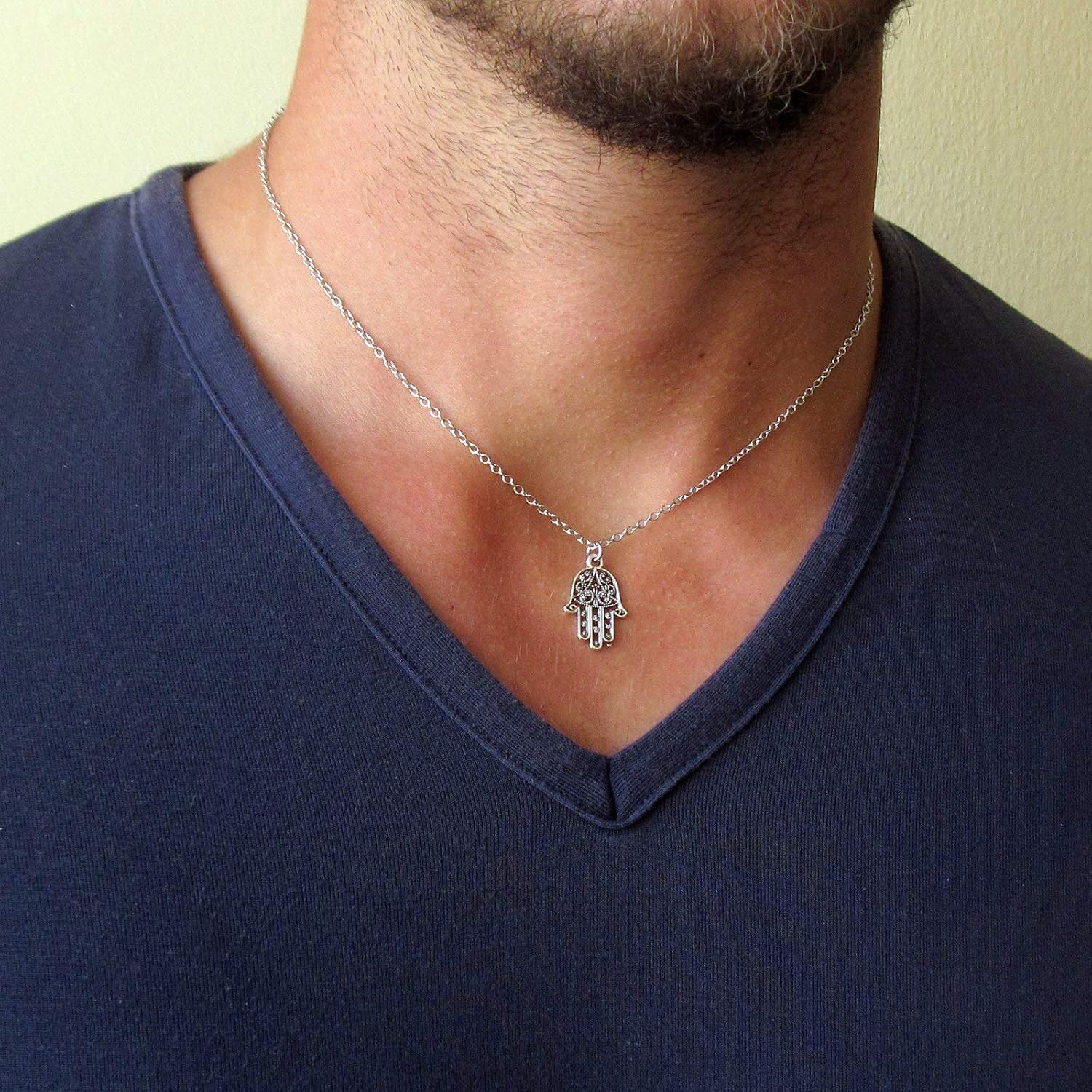 Necklaces Mens Silver Plated Hamsa Evil 