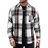 JEMLDL Mens Flannel Shirts Jackets Casual Shackets Button Down Long Sleeve Plaid Shirt Lightweight Jackets with Pockets