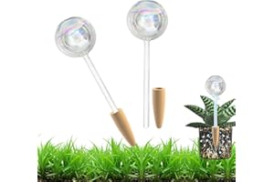 HyJeryty Non-Clogging Iridescent 2 Pack Ball Plant Watering Globes with Terracotta Spikes, Hand Blown Glass Self Watering Planter Insert Plant Watering Devices Bulbs for Indoor and Outdoor Plants